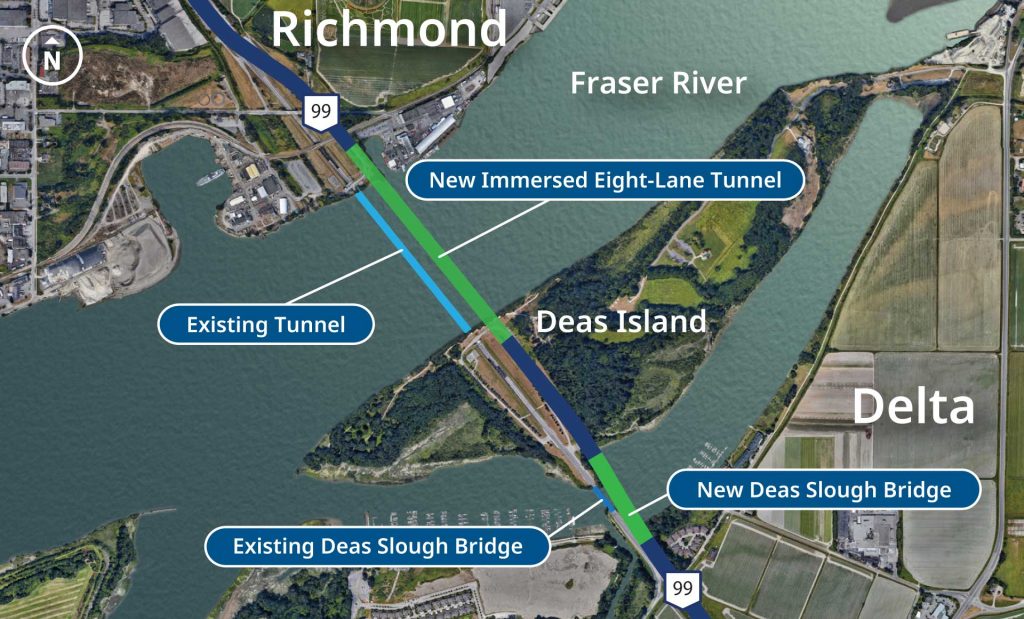 Future alignment of Highway 99 and tunnel replacement for illustration only